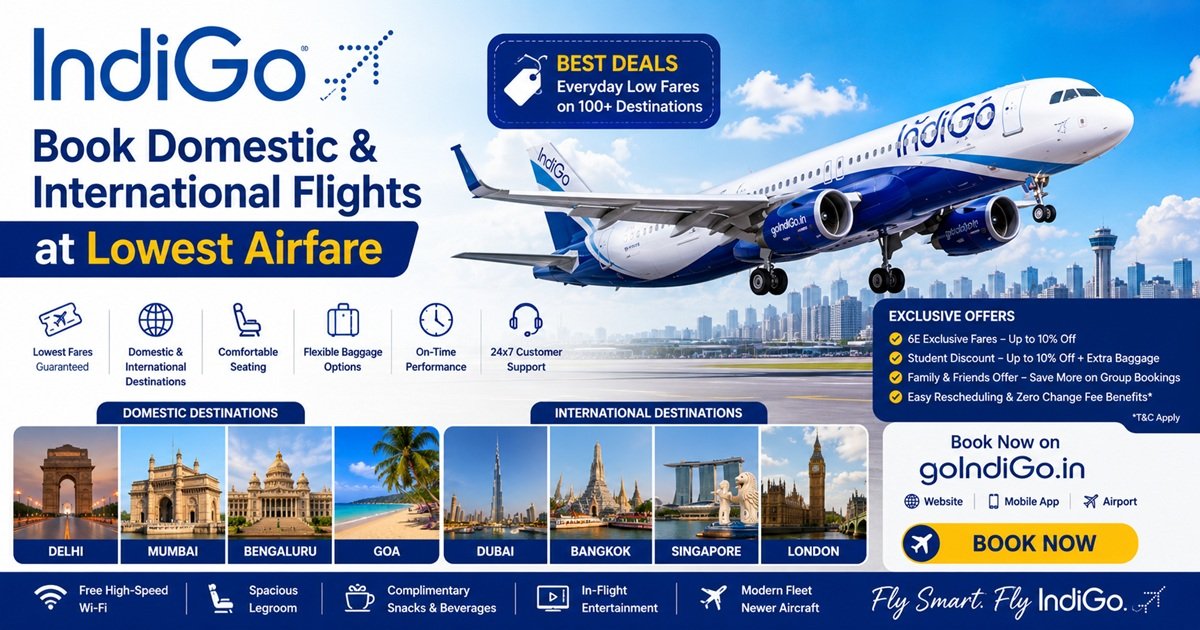 Book Domestic and International Flights at Lowest Airfare with IndiGo – Deals and Offers 2026