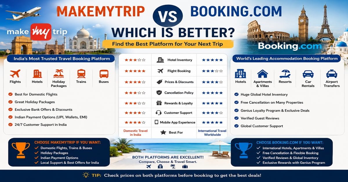 MakeMyTrip vs Booking.com - Which Is Better for Hotel and Flight Booking?