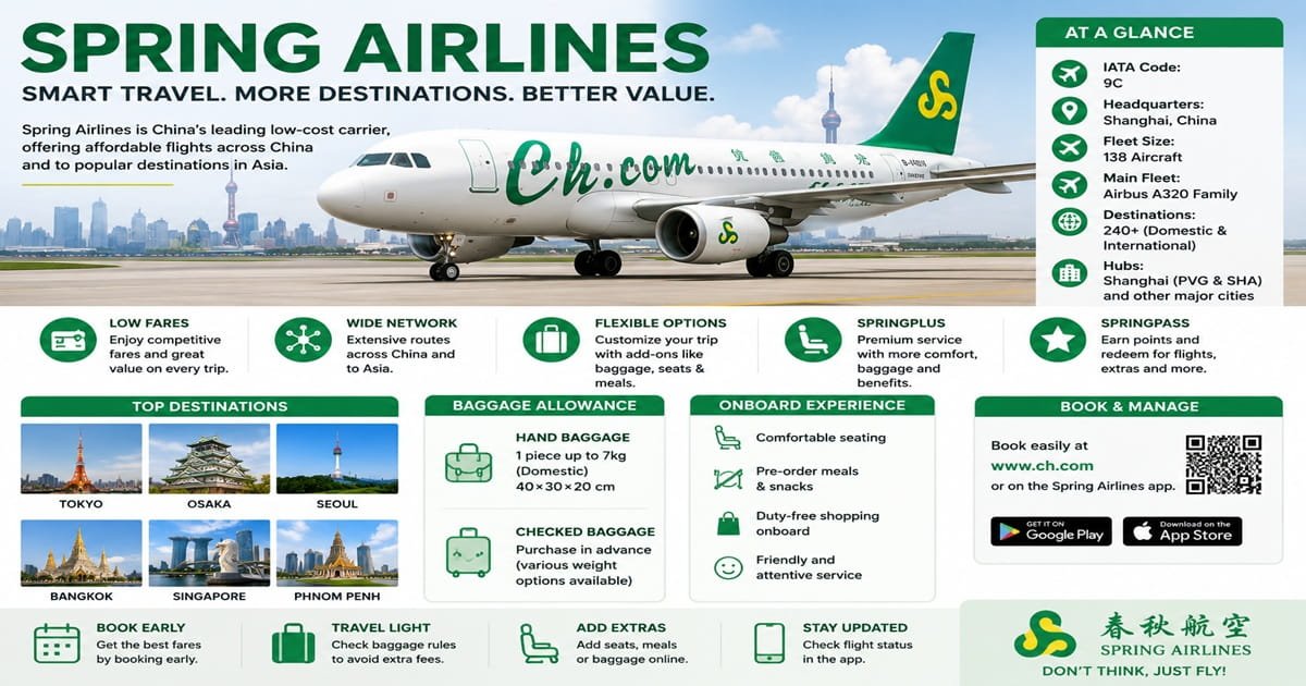 Spring Airlines 2026: Routes, Baggage, Fares & Review